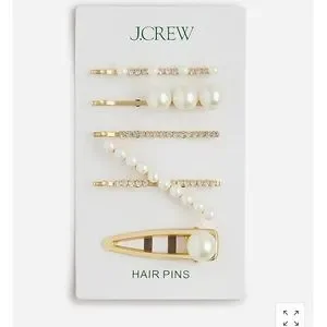 J. CREW Pearl And Crystal Gold Tone Hair Pins Set Of Five New With Tag Abstract floral crystal hair pins - Tiny crystal and pearl  main image 4